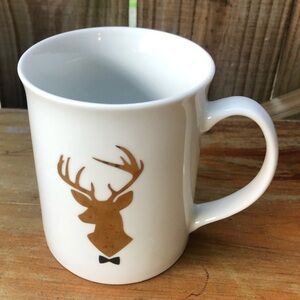 Fringe Studio White Porcelain Coffee Mug with Gold Deer in Black Bow Tie